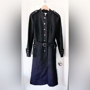 LOFT Black Trench Coat with Belt and Metal Buttons